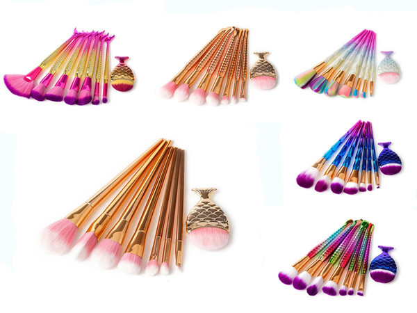 Mermaid makeup brush Set Foundation Eyebrow Eyeliner Cosmetic Concealer Fish tail make up brushes pincel maquiagem