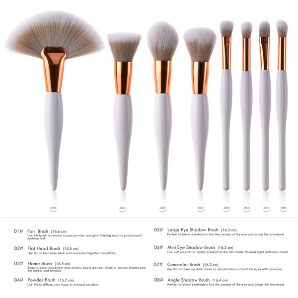 GUJHUI 8pcs Makeup Brushes Set Professional White handle Fan blush Powder Foundation Concealer brush make up Tools