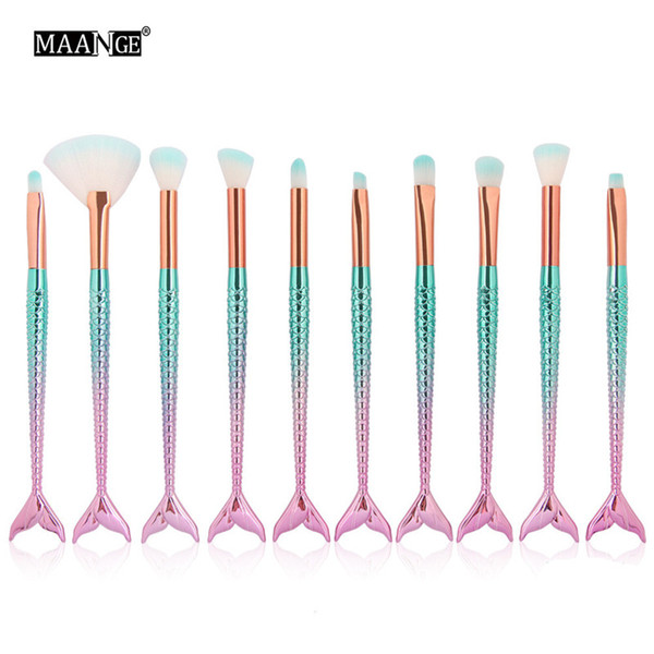 10 PCS/set Mermaid Makeup Brush set Eyebrow Eyeshadow Concealer Eyeshadow Powder Eyeliner Make up Brushes Tools