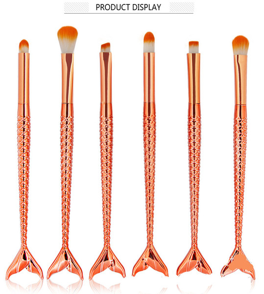 MAANGE 6Pcs Fish Tail Makeup Brush Set Powder Foundation Eyeshadow Blending Contour Mermaid Make Up Brushes Kit Cosmetics