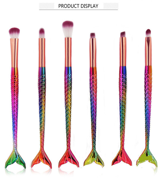 MAANGE 6PCS Mermaid Makeup Brushes Set Foundation Blending Powder Eyeshadow Cosmetics Magic Fish Make Up Tools Woman Gift