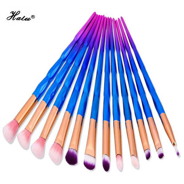 Halu 12Pcs Slim Purple Mermaid Brushes Set Professional Soft Makeup Foundation Brush For Eye Face Shadows Lip Liner Powder Make Up Tool