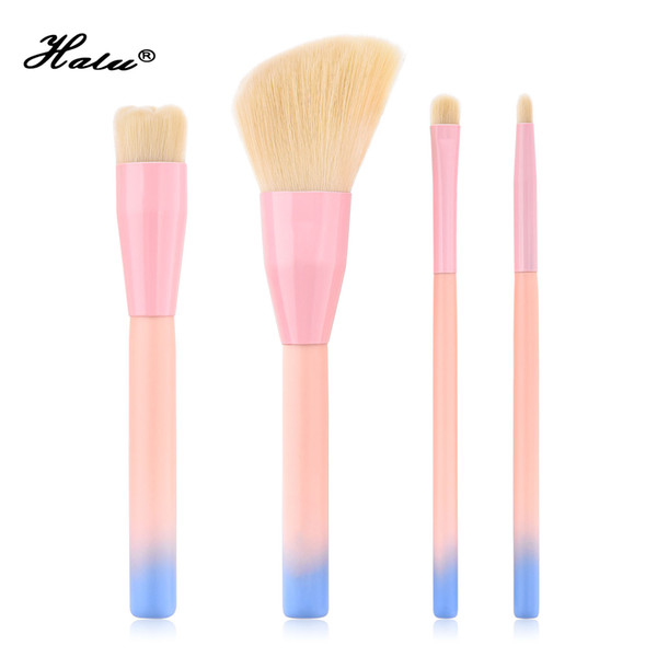 Halu 4pcs/set foundation blusher makeup brush kit soft wood pink blending eyeshadow flat head oblique brush set facial make up