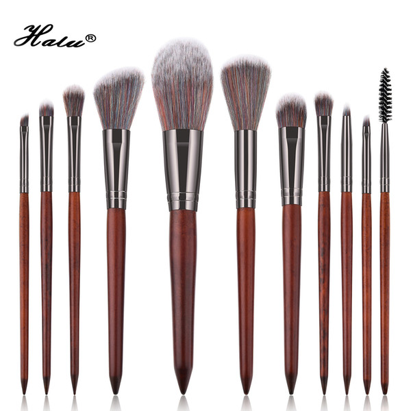 Halu New Wooden Professional Makeup Brushes 11pcs Soft Synthetic Wooden Make Up Brush Set with Powder Contour Eyeshadow Eyelash Brushes