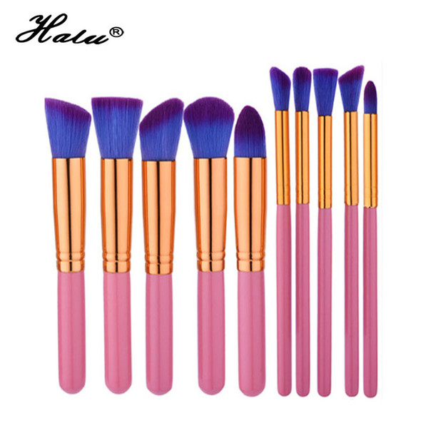 Halu Profssional Wooden Foundation Makeup Brush Set 10Pcs Powder Eye shadow Blush Makeup Cosmetic Brushes Set