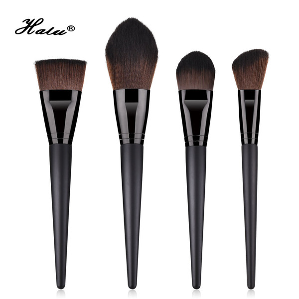 Halu 4pcs/set foundation blusher makeup brush kit soft synthetic head wood flat oblique brush set for women facial make up