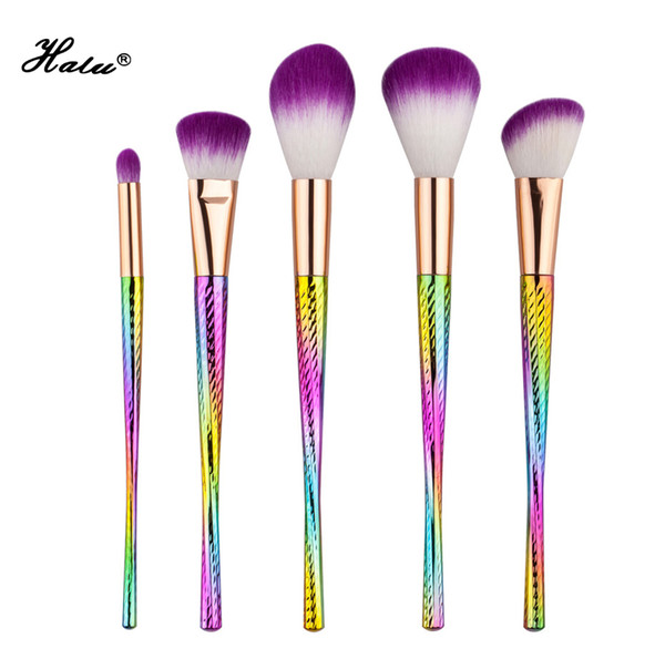 Halu 5Pcs Rainbow Unicorn Makeup Brushes Set Professional Foundation Blush Cosmetic Brush Set Tool Kit Pincel Maquiagem