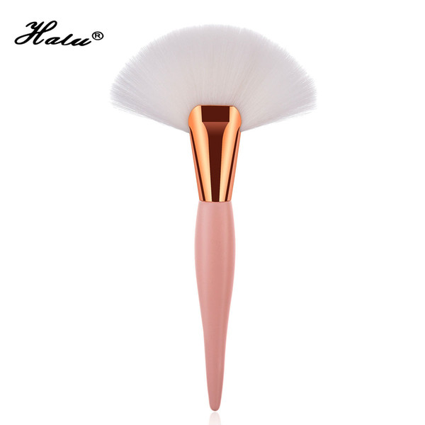 HaLu Gourd Loose Power Makeup Fan Brush Super Soft Large Cosmetic Blush Bronzer Brushes Pink Handle