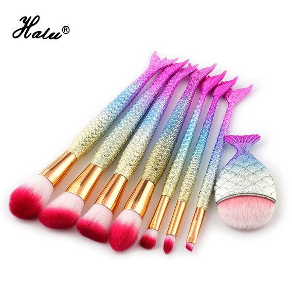 Halu 8/10pcs mermaid makeup brush set matting professional makeup brushes set matte eyeshadows eyeliner cosmetic make up tool