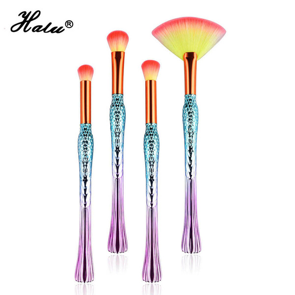 Halu 4pcs Professional Makeup Brushes Set Gradiant Chinese Fourtune Bird Tail Cosmetic Eyeshadow Nose Lips Make Up Brush Set Kits