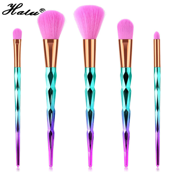 Halu 5Pcs New Unicorn Diamond Mermaid Makeup Brushes Set Diamond Matting Professional Make Up Brush Set Kit Foundation Brush Mermaid Brush