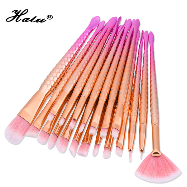 Halu 20pcs Gold Mermaid Diamond Professional Cosmetic Eye shadow Makeup Brushes Set Blending Fan Face Concealer Brush