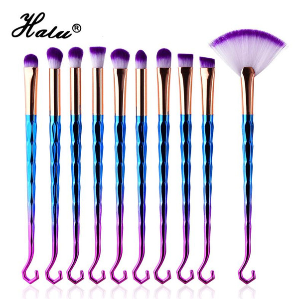 Halu 10Pcs Diamond Unicorn Makeup Brush Set Fish Hook Professional Makeup Brush Set Professional Makeup Brushes Set Kits