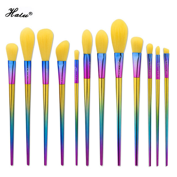 Halu 12pc New Colorful Rainbow Makeup Brushes Set Unicorn Brush Foundation Blush Blending Eyeshadow Cosmetic Tool Kit