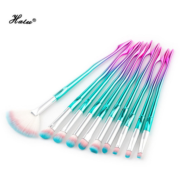 Halu 10Pcs Hot Model Leg Make Up Brushes Set Eyeshadow Concealer Lips Nose Cosmetic Brush Sets Tool Kit