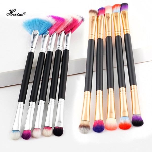 HaLu 1Pc Professional Double End Makeup Brushes Fan Shape Eye Shadow Blush Single Make Up Brush Cosmetic Brushes Wood Handle