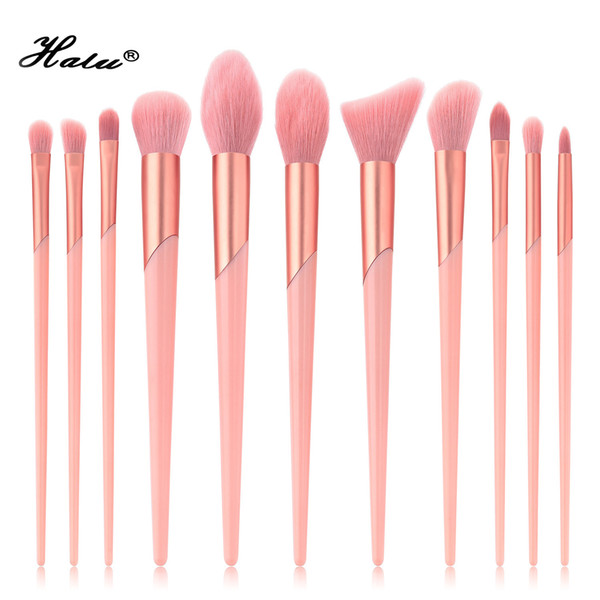 Halu 11pcs Pink Makeup Brush for Cosmetic Powder Foundation Eyeshadow Lip Make up Brushes Set High Quality