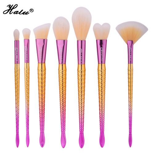 Halu 7pcs Mermaid Professional Foundation Makeup Brushes Set Cosmetic Blending Sculpting Powder Brush Eyeshadow Concealer Brush