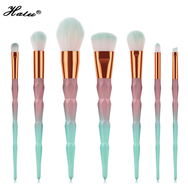 Halu New Professional Diamond Unicorn Makeup Brushes Set 7 Pink Matte Foundation Blush Loose Powder Cosmetic Brush Sets Kits