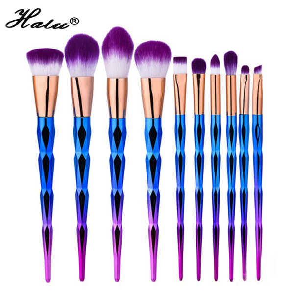 Halu Professional Purple Unicorn Diamond Foundation Powder Makeup Brushes Set 10Pcs Concealer Eyeshadow Cosmetic Brush Sets