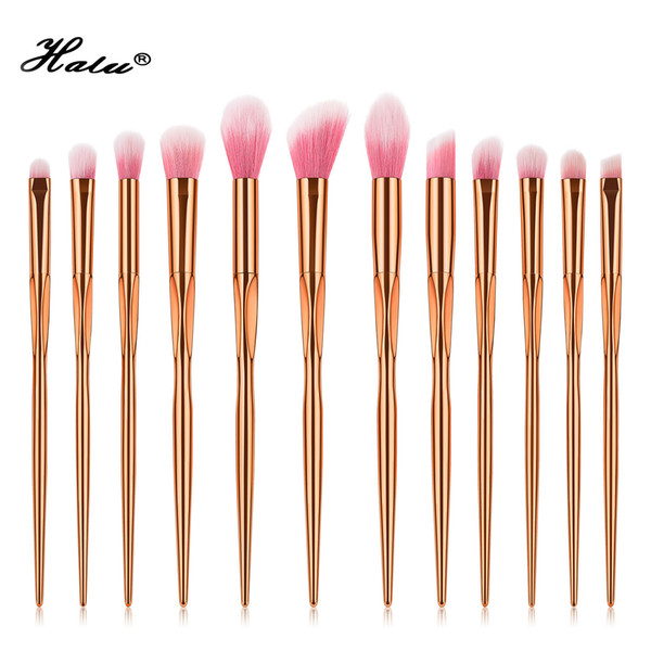 Halu 12Pcs Professional Eyes Makeup Brushes Set Eyeshadow Eyebrow Eyeliner Blending Powder Smudge Brush Nose Lip Brush