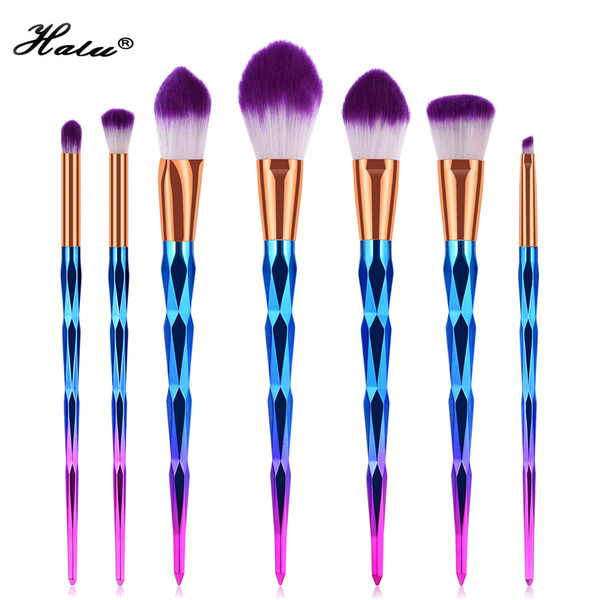 Halu 7Pcs Purple Unicorn Diamond Makeup Brushes Set Blending Foundation Eyeshadow Powder Blusher Cosmetic Brush Sets Kits