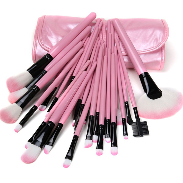 32 PCS/Set Pin/Black/Beige Wool Makeup Brushes Tools Set with PU Leather Case Cosmetic Facial Make up Brush Kit Free Shipping