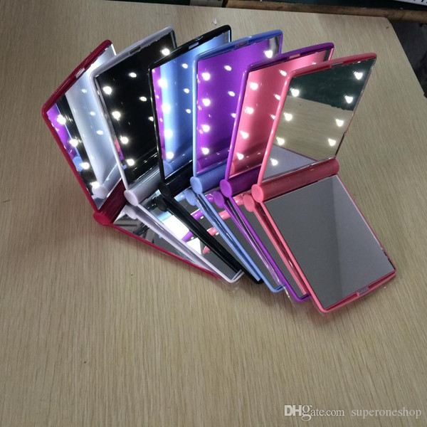 High Quality 8pcs LED Makeup Mirror Folding Portable Compact Pocket 6 Colors Lady Led Mirror Lights Lamps Free Shipping