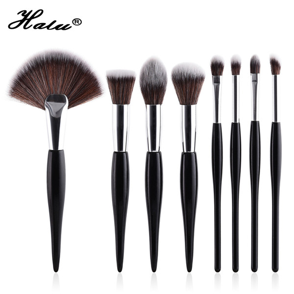 Halu Professional Gourd Foundation Makeup Brushes Set 8pcs Black White Fan Powder Eyeshadow Cosmetic Brush Set