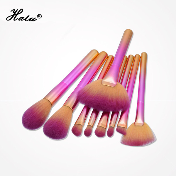 Halu 9pcs Pink/Blue Rainbow Makeup Brushes Set Kit Pro Foundation Powder Contour Brushes Set Cosmetics Makeup Tool