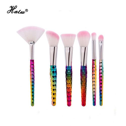 Halu Rainbow Honeycomb Professional Makeup Brushes Set 6pcs Unicorn Popcorn Foundation Eyeshadow Fan Cosmetic Brush Set