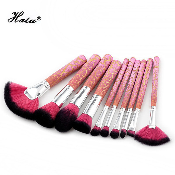 10Pcs Hot Pink Crack Handle Make Up Brushes Unicorn Makeup Brushes Set Foundation Blush Blending Eyeshadow Cosmetic Tool Kit