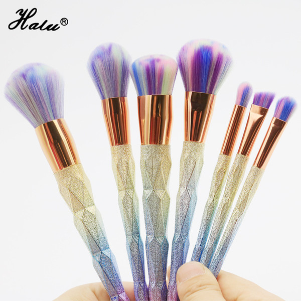 7Pcs Hot Gold Unicorn Diamond Makeup Brushes Set Foundation Blush Blending Eyeshadow Eyeliner Lip Cosmetic Tool Kit Dianmond Shape Handle