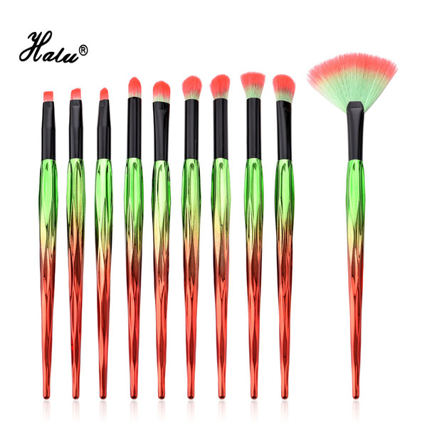 Halu 10pcs Unicorn Rainbow Makeup Brushes Set Gradiant Redbud Professional Cosmetic Eyeshadow Brush Set