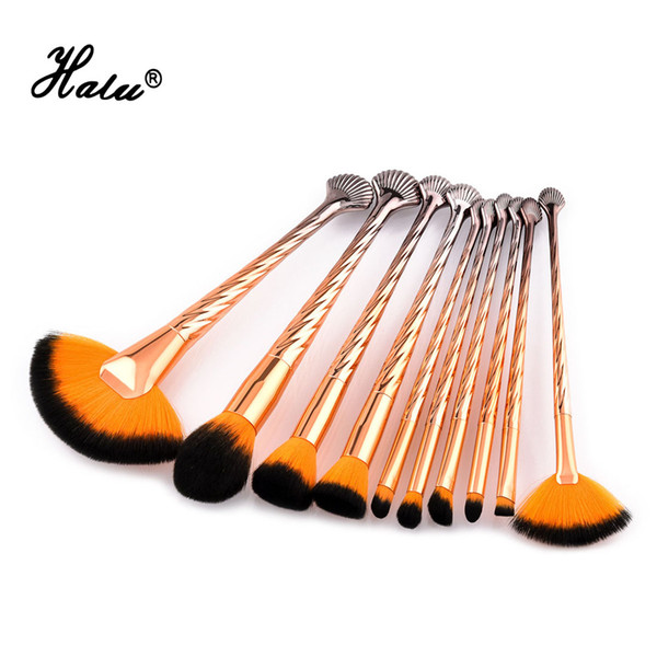 Halu 10pcs Unique Shell Makeup Brushes Set Eyeshadow Cosmetic Foundation Brushes Shell Unicorn Make Up Brush Set Kit