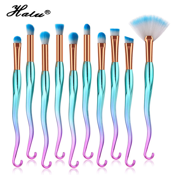 Halu Professional Unicorn Sword Makeup Brushes Set 10Pcs Cosmetic Fish Hook Sword Eyeshadow Powder Make Up Brush Set Tool Kits