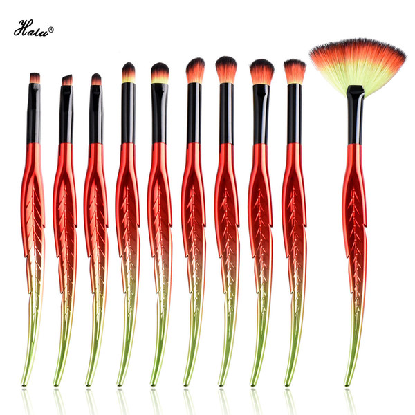 Halu 10pcs Professional Leaf Makeup Brushes Set Leaf Eyeshadow Concealer Nose Lips Cosmetic Brushes Set