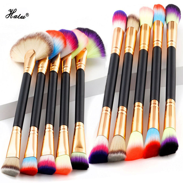 HaLu Professional Foundation Double Head Makeup Brush 1Pc Fan Brush Blending Makeup Powder Blush Brush Double End Makeup Brushes