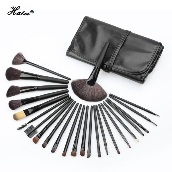 Halu 24 pcs Premiuim Professional Makeup Brush Set Soft Nylon Hair Wooden Artist Make Up Brush Kit Eye Blusher Set