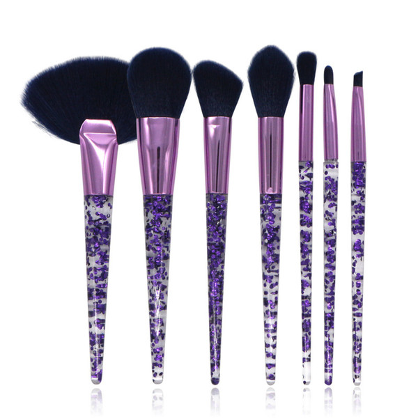 New Transparent Makeup Brushes Set 7-Pieces Gemtotal Big Fan Foundation Contour Blush Eye Lip Synthetic Hair Handle by Acrylic(Purple)