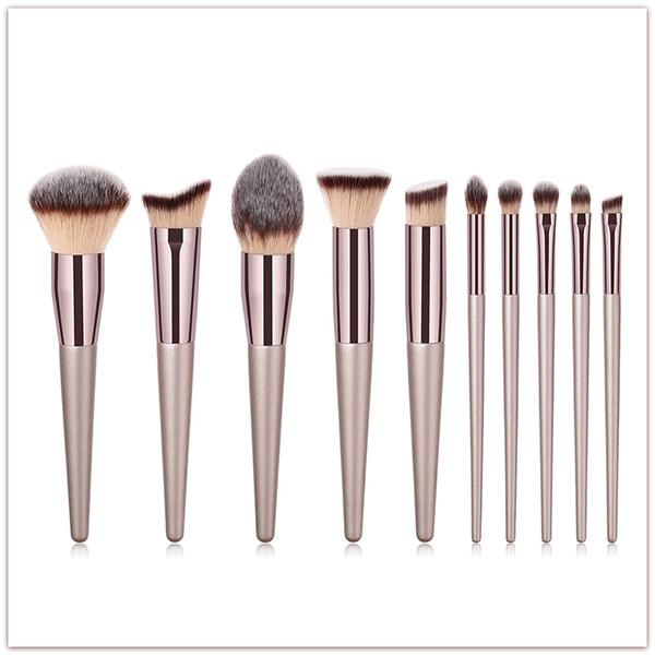 Makeup Brushes 10Pcs Premium Synthetic Kabuki Foundation Blending Eyeshadow Face Brush Set (Champagne gold) Free Shipping