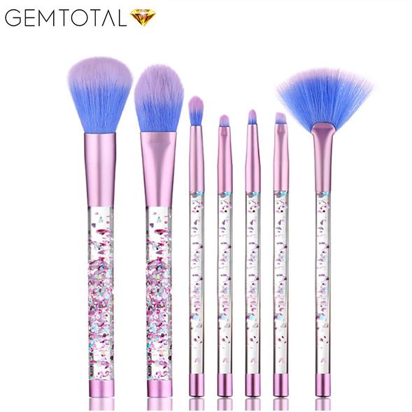 Glitter Makeup Brushes Set 7-Pieces Foundation Concealer Kabuki Contour Blush Lip Eyeshadow Synthetic Hair (Liquid Purple) Free Shipping