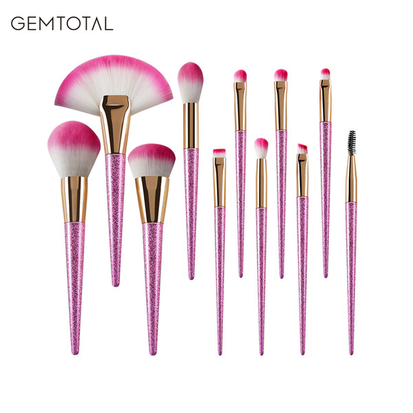 Gemtotal Glitter Makeup Brushes Set 11-Pieces Foundation Concealer Contour Kabuki Blush Lip Eyeshadow Synthetic Hair (Pink)