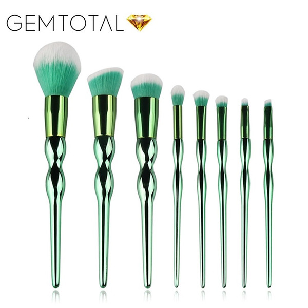 2018 Cheap New 8PCS Green Metal Handle Cosmetic Makeup Brush Eyeshadow Synthetic Hair Make up Brushes for Women