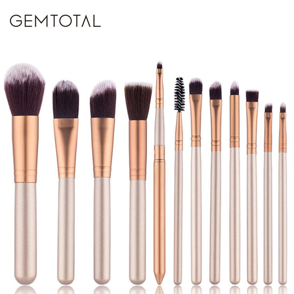 Wholesale OEM Gemtotal Makeup Brushes Set 12-Pieces Foundation Concealer Contour Kabuki Blush Lip Eyeshadow Synthetic Hair Free Shipping