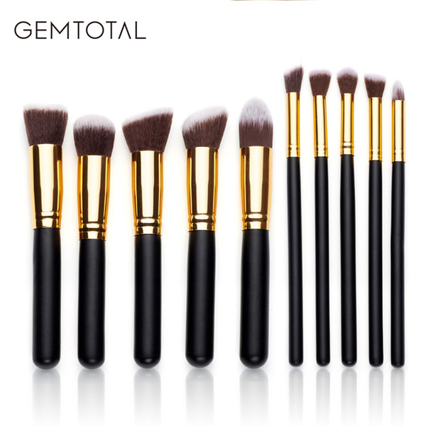 Makeup Brushes Set 10-Pieces Foundation Concealer Kabuki Contour Blush Lip Powder Eyeshadow Synthetic Hair (Blue Handle) Free Shipping