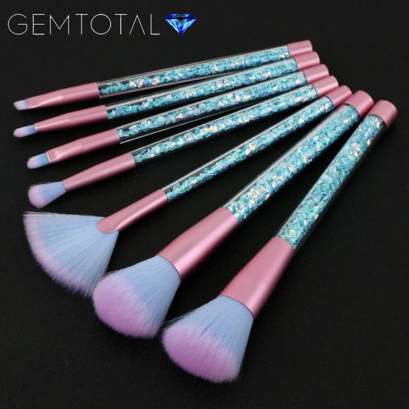 Glitter Makeup Brushes Set 7-Pieces Foundation Concealer Kabuki Contour Blush Lip Eyeshadow Synthetic Hair (Purple, Pink) Free Shipping