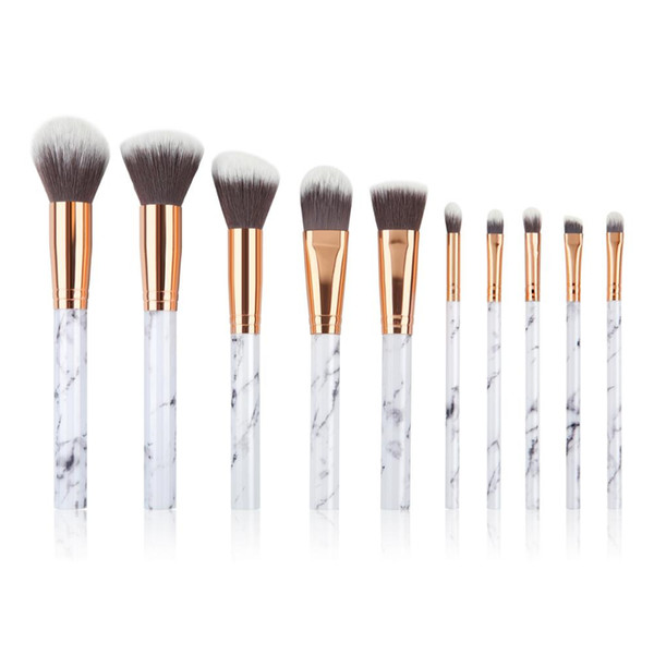 Gemtotal Marble Makeup Brushes Set 10-Pieces Foundation Concealer Contour Kabuki Blush Lip Eyeshadow Synthetic Hair (White)