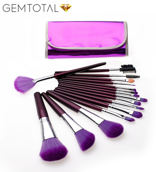 New Professional 16 PCS Purple Makeup Brushes Set Tools Make-up Toiletry Kit portable Make Up Brush Set Case Cosmetic Foundation Brush