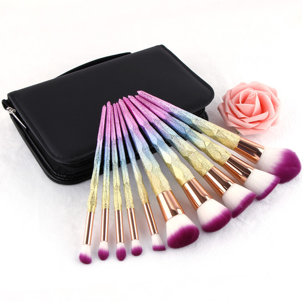 High quality 10pcs Makeup Brushes Set Thread Rainbow Diamond Handle Shape Unicorn Face Foundation makeup brushes